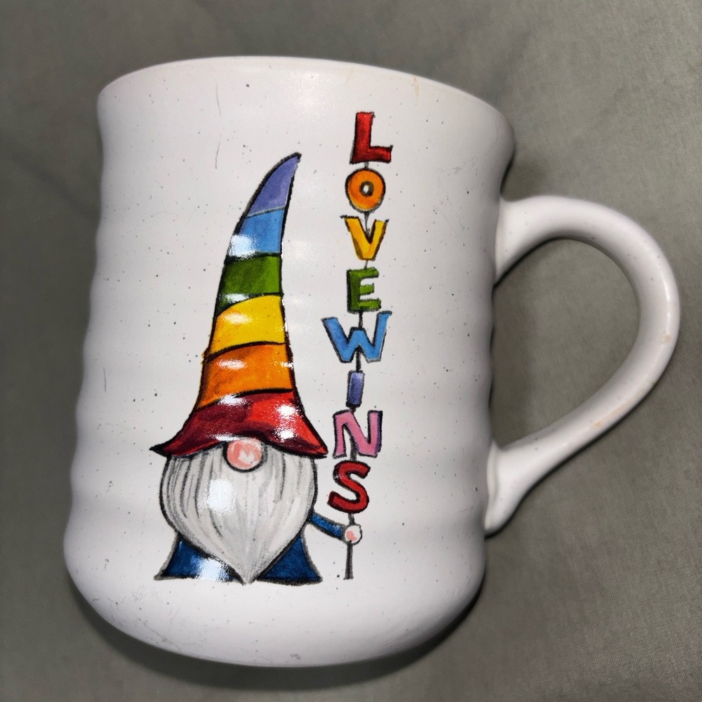 " LOVE WINS" Sheffield Home Gnome Rainbow Coffee Mug 20 oz